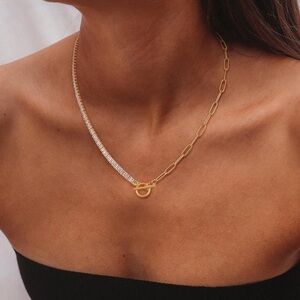 Crystal Toggle Gold Necklace
